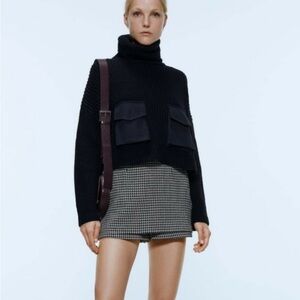 Zara Crop Turtleneck Cargo Pocket Sweater